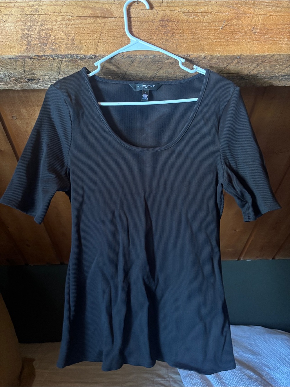 WHBMFORME Black Scoop-Neck Ribbed Short Sleeve Top